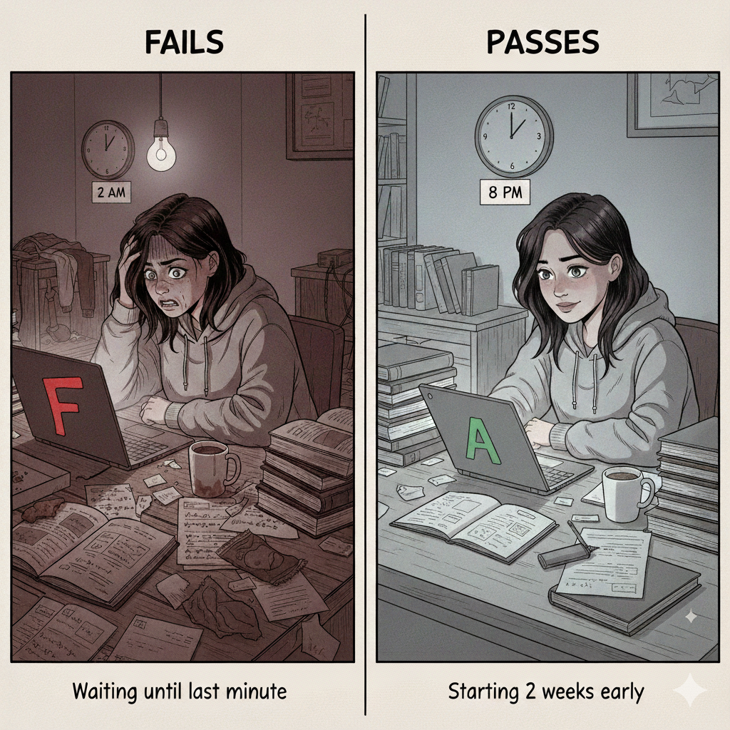 Student comparison showing results after using a study timer and pomodoro technique