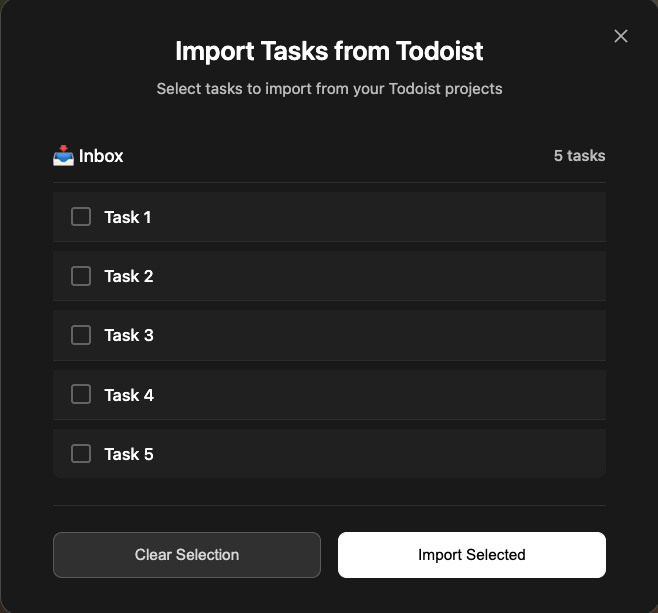 Import tasks from Todoist modal